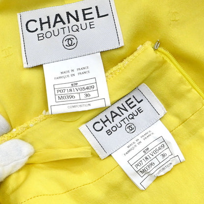 Chanel 1997 Setup Suit Jacket Skirt Tweed Yellow #36