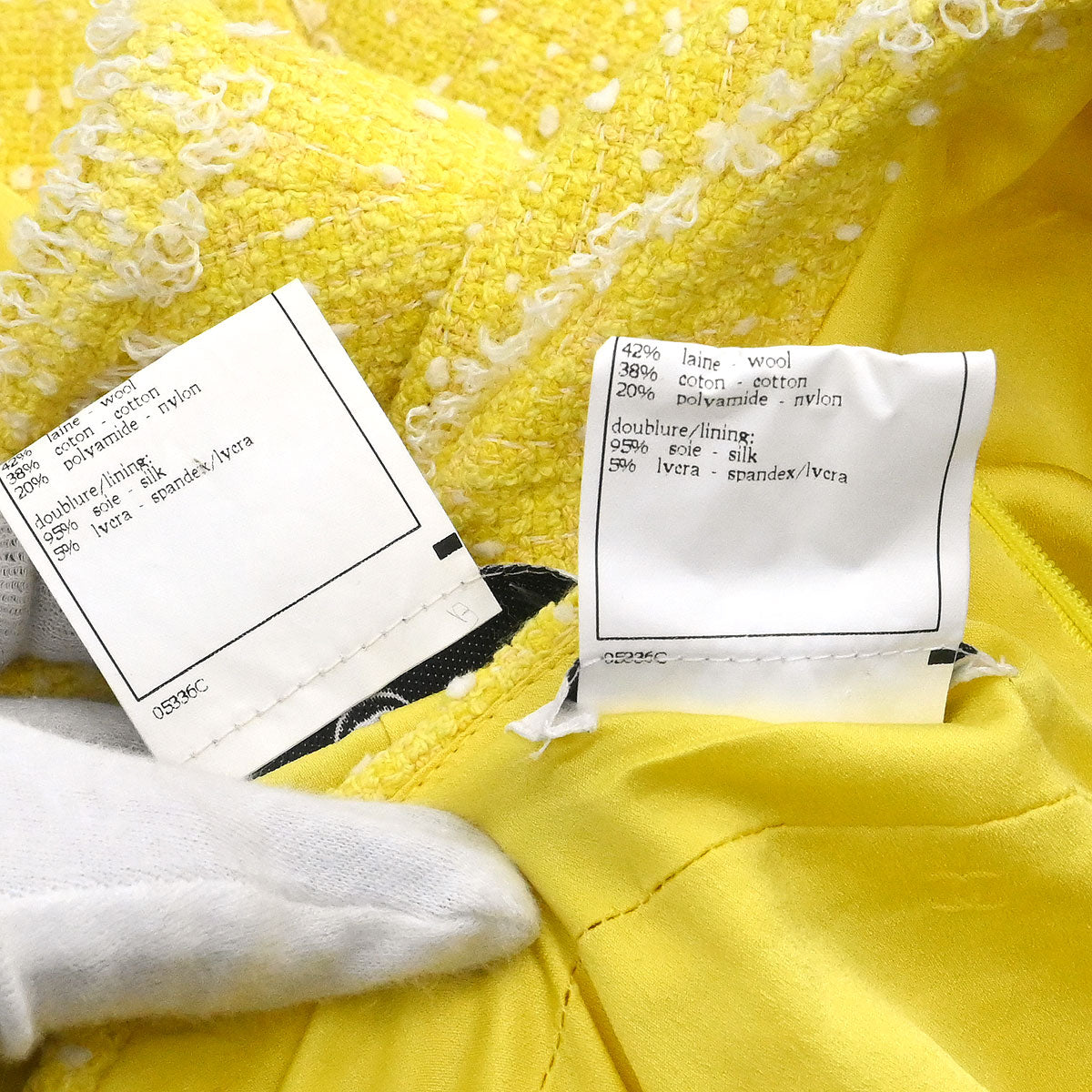 Chanel 1997 Setup Suit Jacket Skirt Tweed Yellow #36