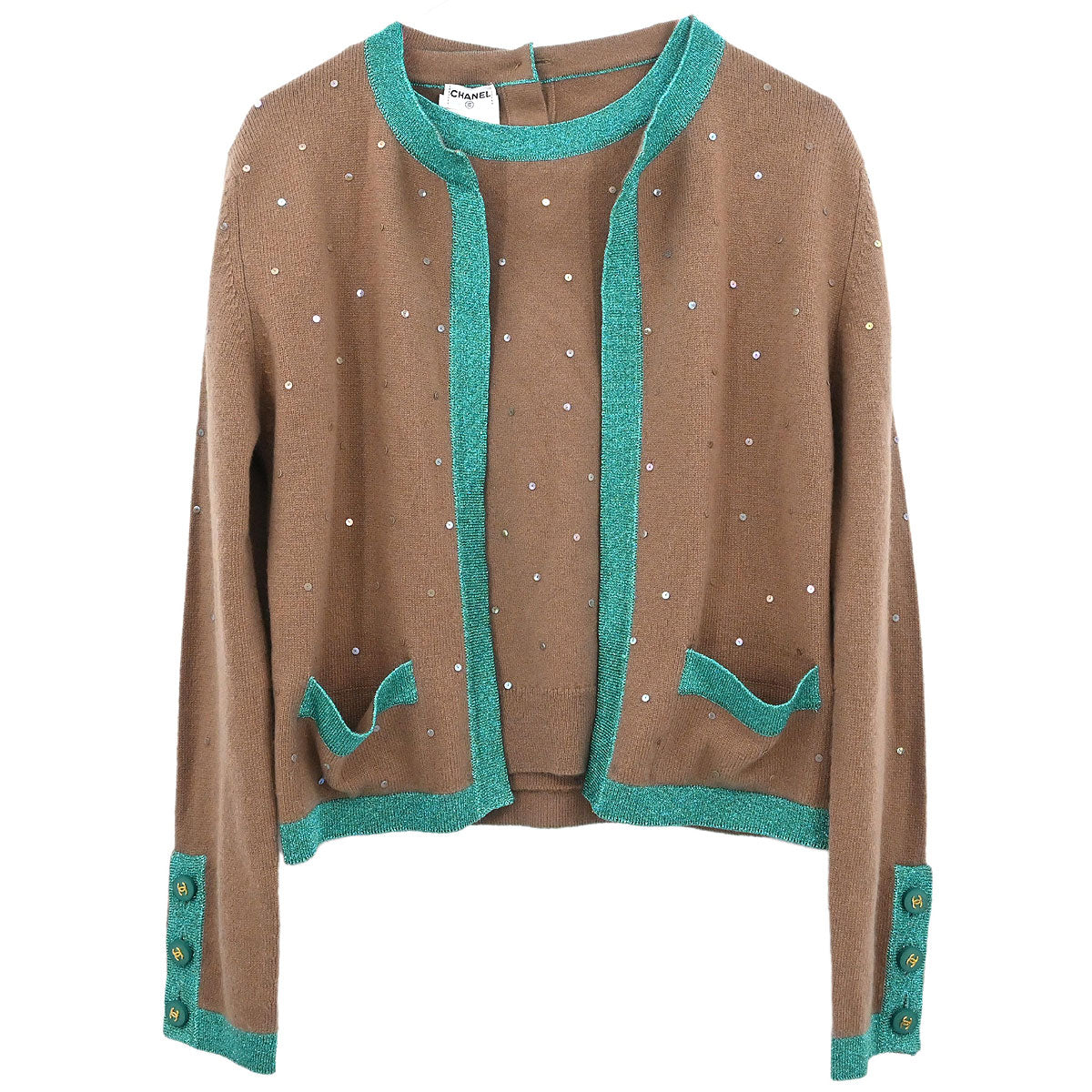 Chanel 1996 Ensemble Cardigan Top Brown #42