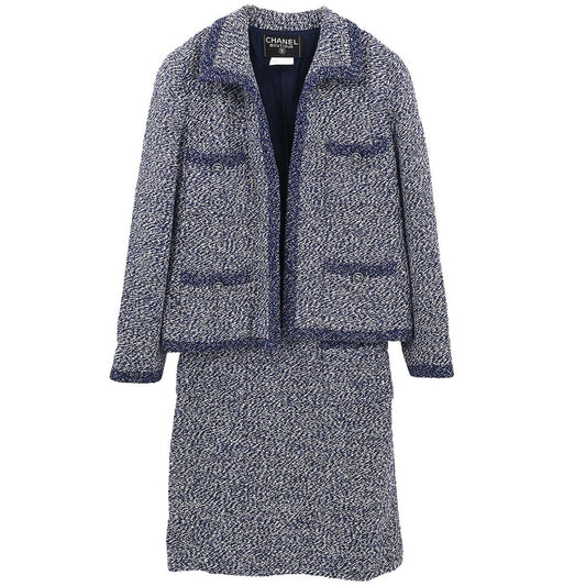 Chanel 1997 Setup Suit Jacket Skirt Tweed Navy #40