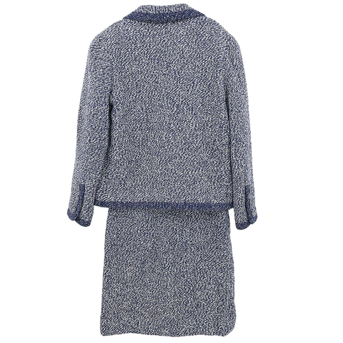 Chanel 1997 Setup Suit Jacket Skirt Tweed Navy #40