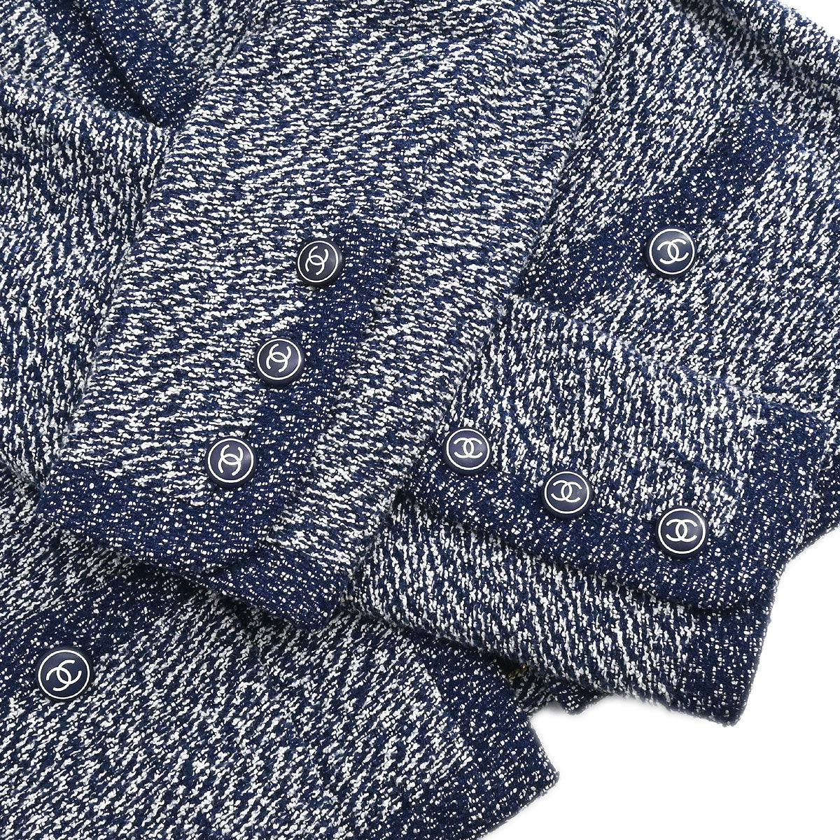 Chanel 1997 Setup Suit Jacket Skirt Tweed Navy #40