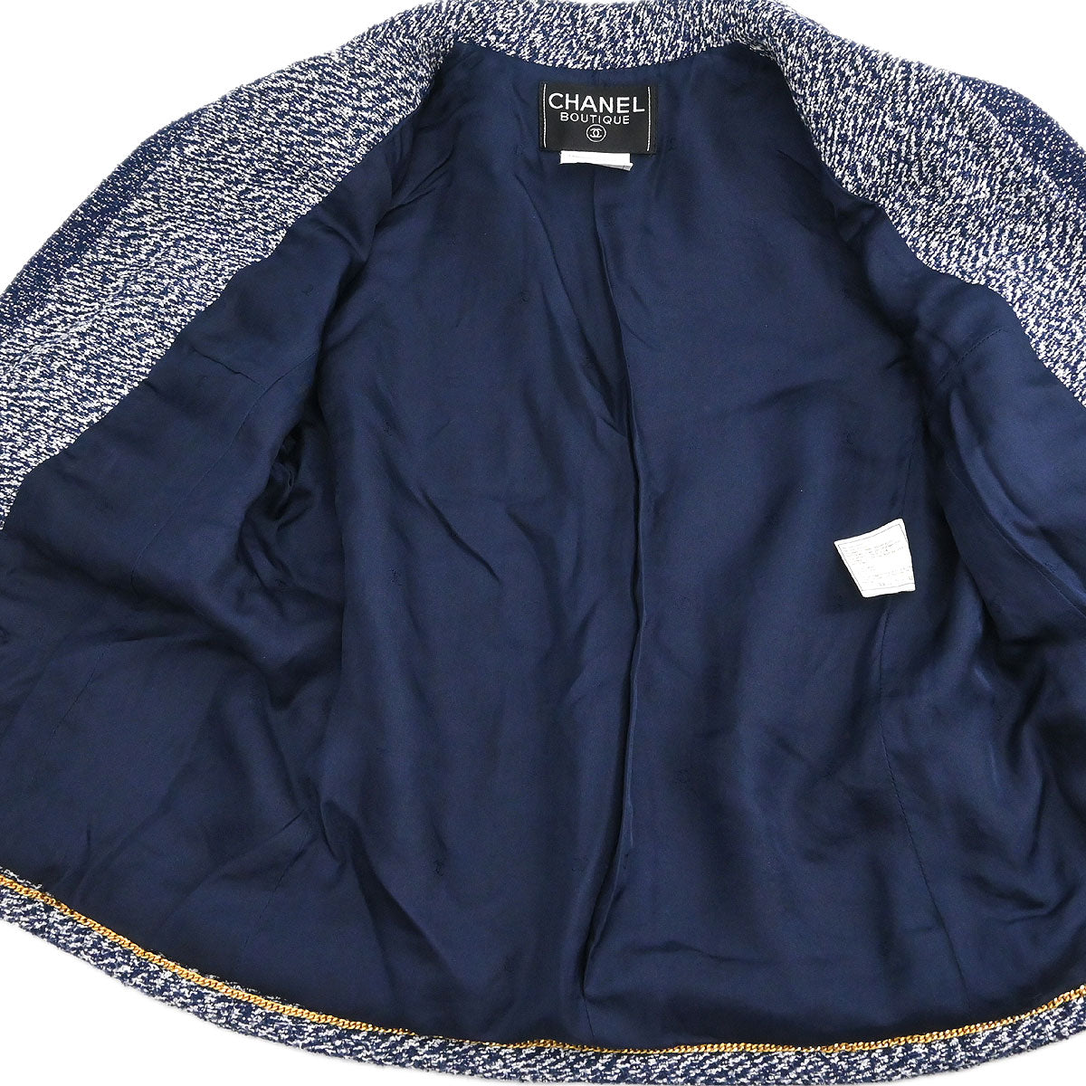Chanel 1997 Setup Suit Jacket Skirt Tweed Navy #40