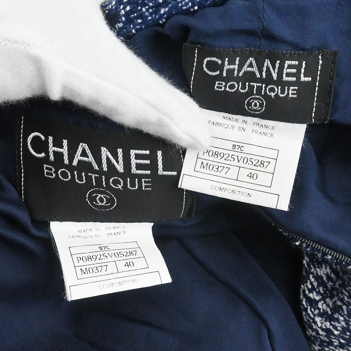 Chanel 1997 Setup Suit Jacket Skirt Tweed Navy #40