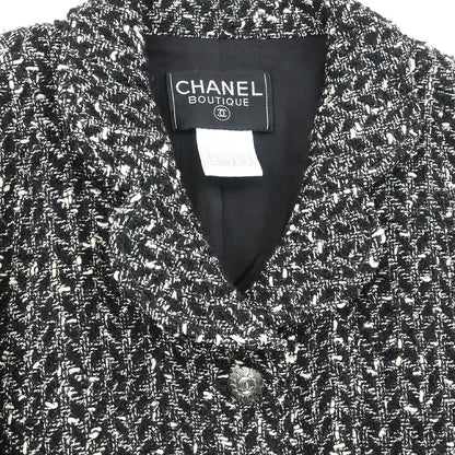 Chanel 1997 Setup Suit Jacket Skirt Tweed Black #40