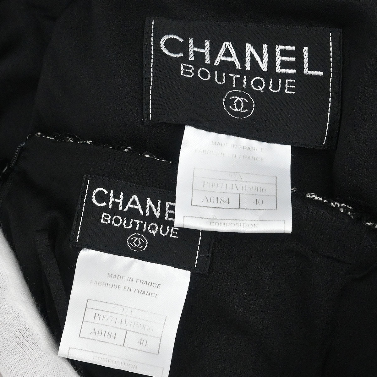 Chanel 1997 Setup Suit Jacket Skirt Tweed Black #40