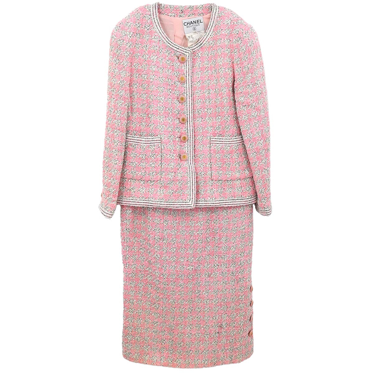 Chanel 1993 Setup Suit Jacket Skirt Tweed Pink #36