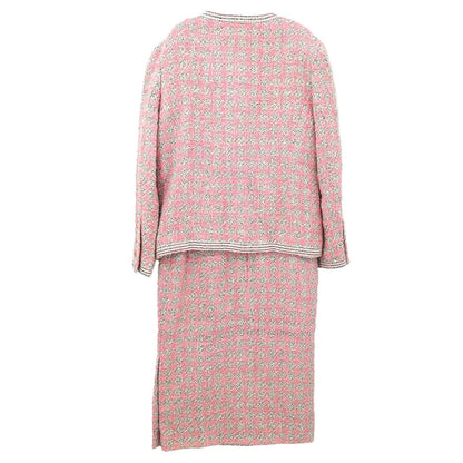 Chanel 1993 Setup Suit Jacket Skirt Tweed Pink #36