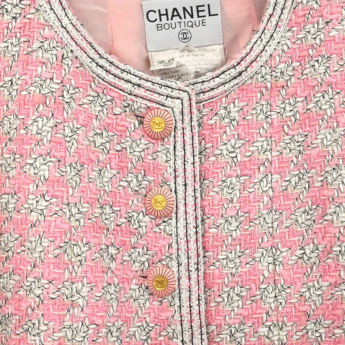 Chanel 1993 Setup Suit Jacket Skirt Tweed Pink #36