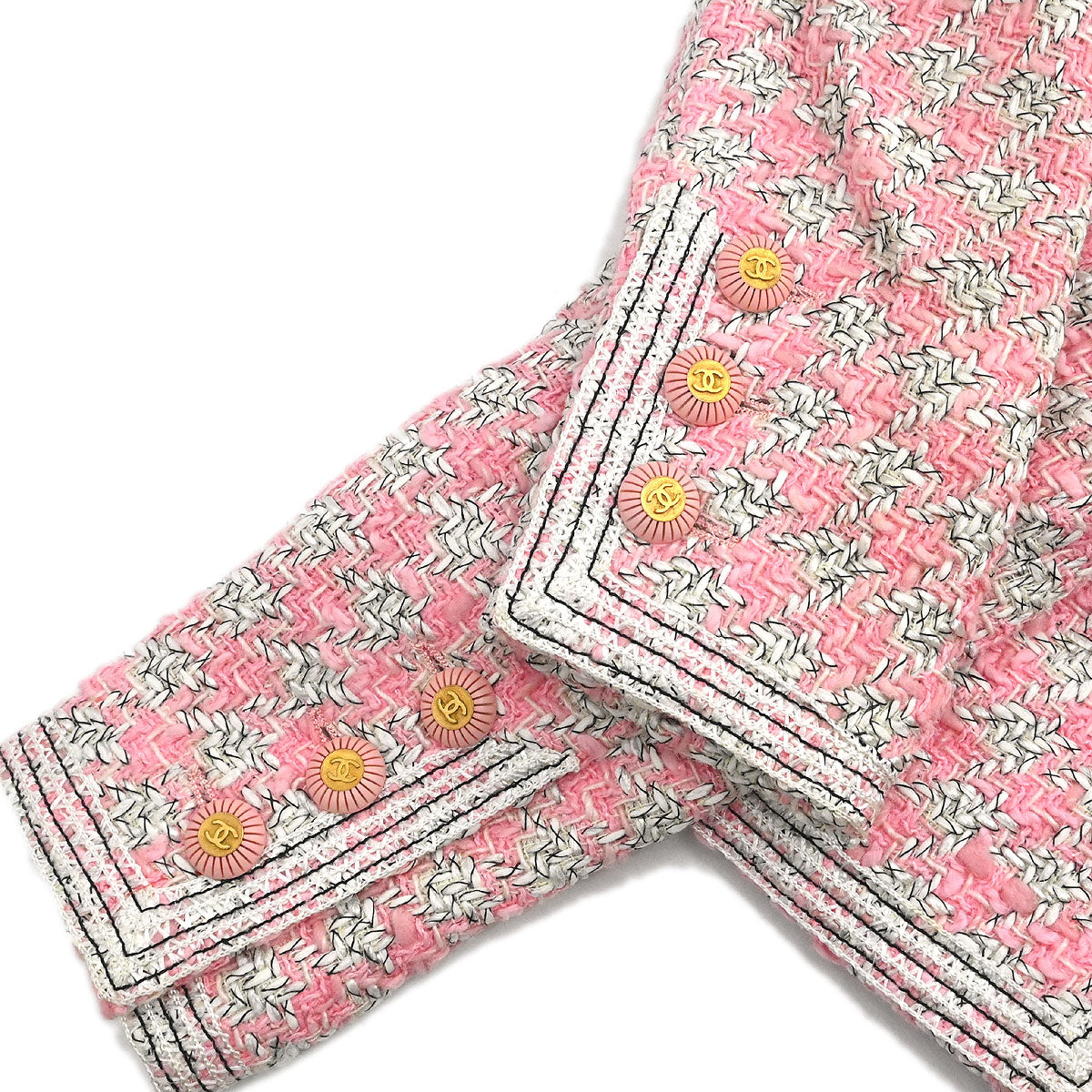 Chanel 1993 Setup Suit Jacket Skirt Tweed Pink #36