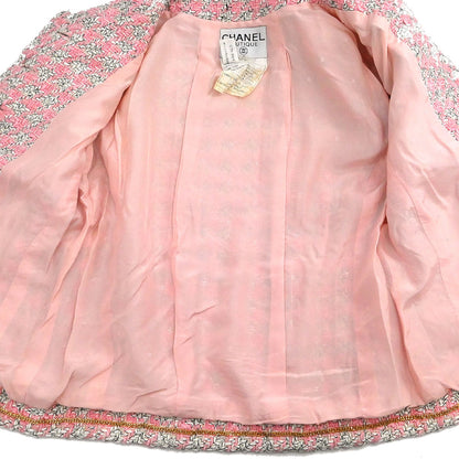 Chanel 1993 Setup Suit Jacket Skirt Tweed Pink #36