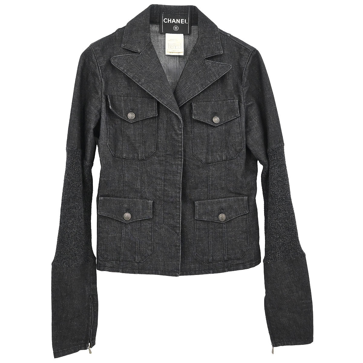 Chanel 2003 Single Breasted Denim Jacket Black #36