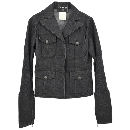 Chanel 2003 Single Breasted Denim Jacket Black #36