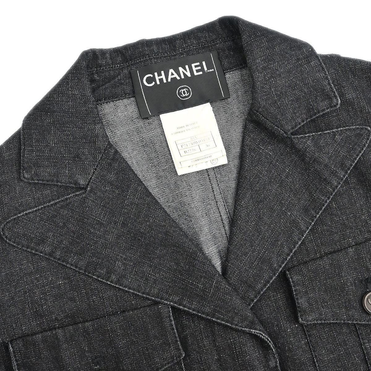 Chanel 2003 Single Breasted Denim Jacket Black #36