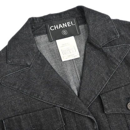 Chanel 2003 Single Breasted Denim Jacket Black #36