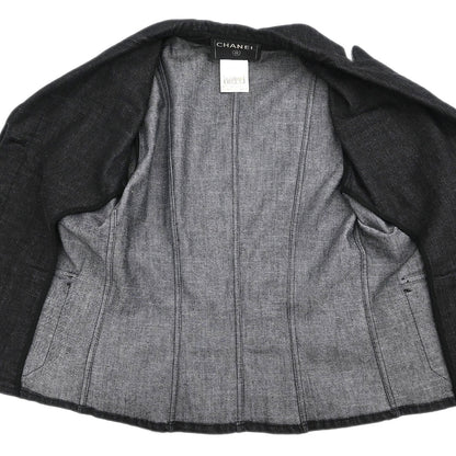 Chanel 2003 Single Breasted Denim Jacket Black #36