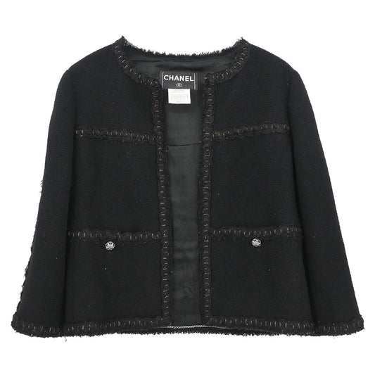 Chanel 2007 Single Breasted Collarless Jacket Black #36