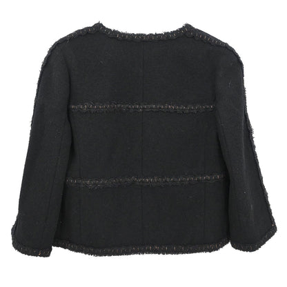 Chanel 2007 Single Breasted Collarless Jacket Black #36