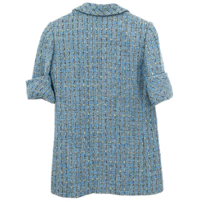 Chanel 2017 Short Sleeve Tweed Jacket Coat Blue #36