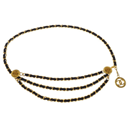 Chanel Chain Belt Medallion Gold Black Small Good