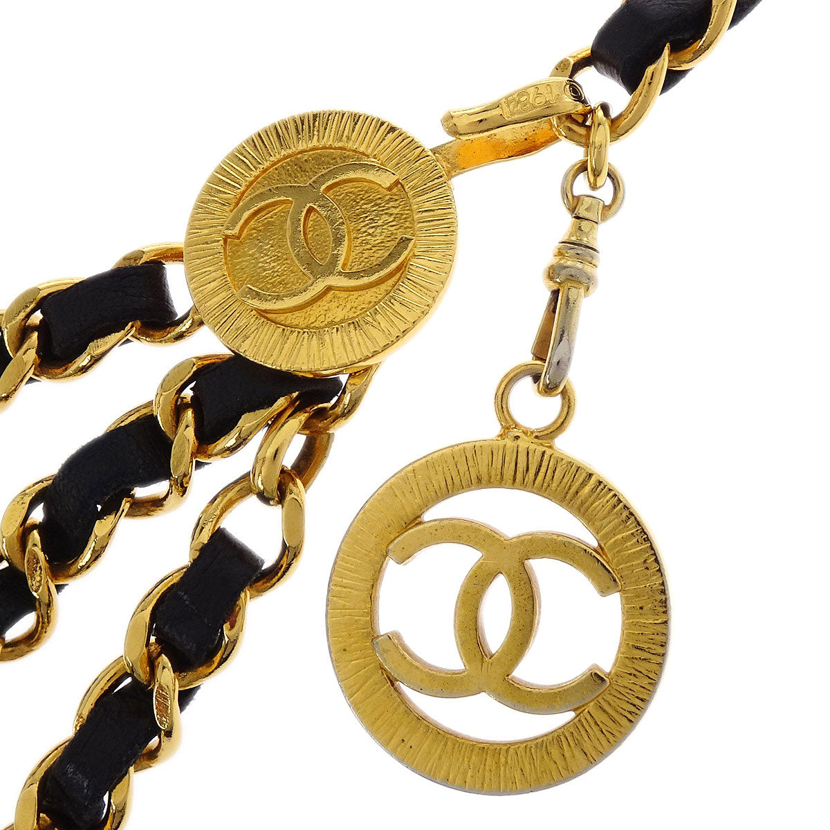 Chanel Chain Belt Medallion Gold Black Small Good