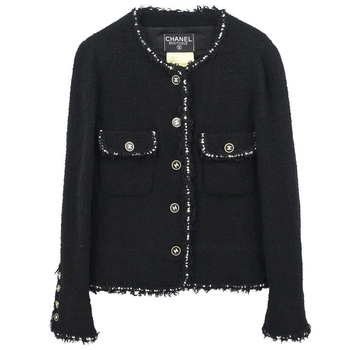 Chanel 1994 Collarless Single Breasted Jacket Black #44
