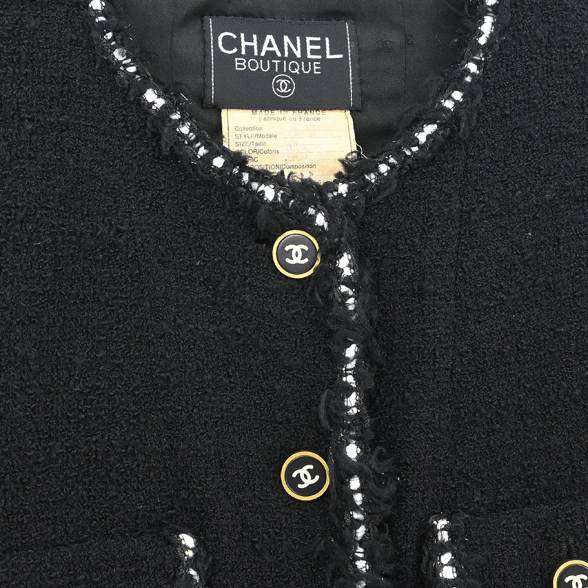 Chanel 1994 Collarless Single Breasted Jacket Black #44