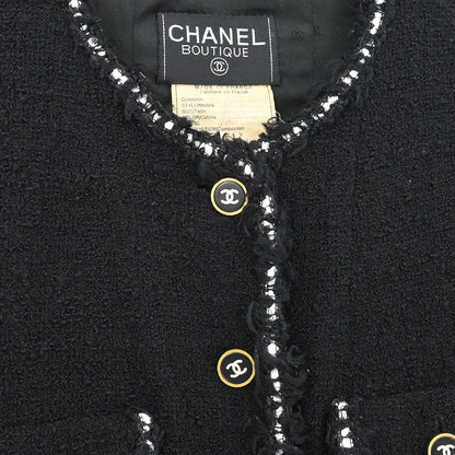 Chanel 1994 Collarless Single Breasted Jacket Black #44