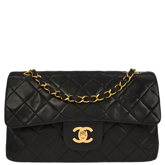 Chanel 1994-1996 Black Lambskin Small Classic Double Flap Shoulder Bag