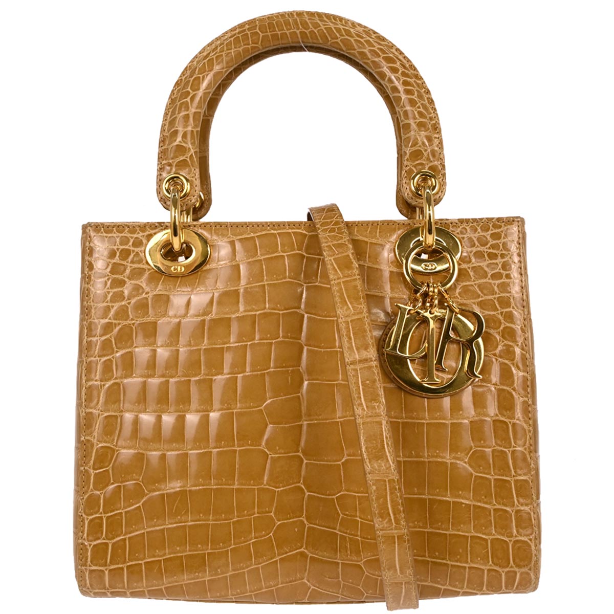 Christian Dior * Brown Crocodile Medium Lady Dior 2way Shoulder Handbag