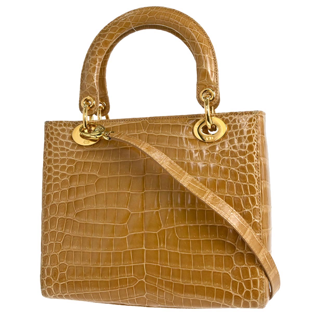 Christian Dior * Brown Crocodile Medium Lady Dior 2way Shoulder Handbag