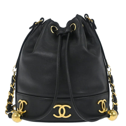 Chanel Black Lambskin Triple CC Drawstring Shoulder Bag