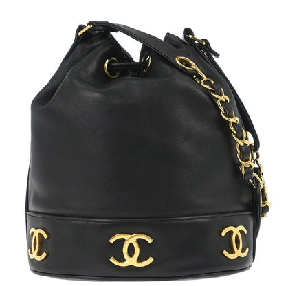 Chanel Black Lambskin Triple CC Drawstring Shoulder Bag