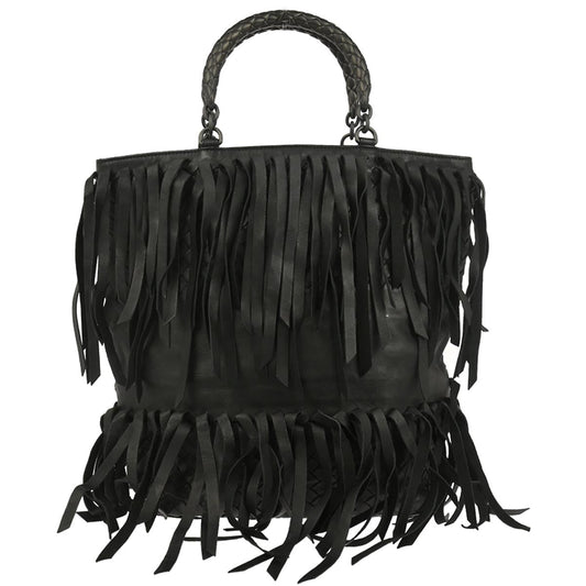 Bottega Veneta Black Intrecciato Fringe Tote Bag