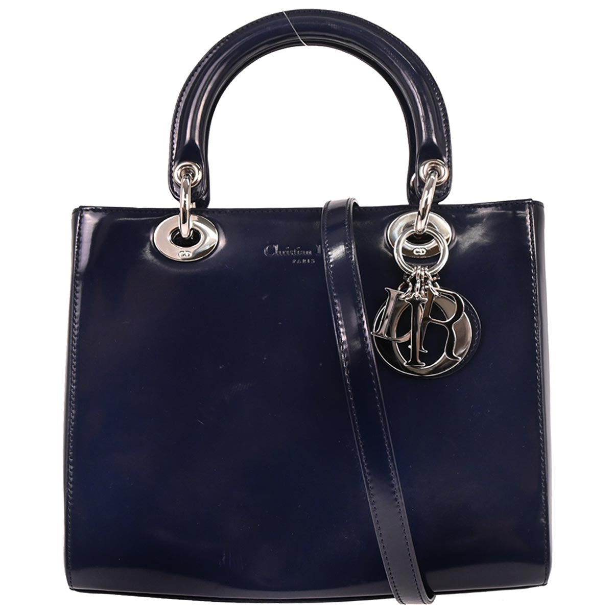 Christian Dior Navy Patent Leather Medium Lady Dior 2way Shoulder Handbag