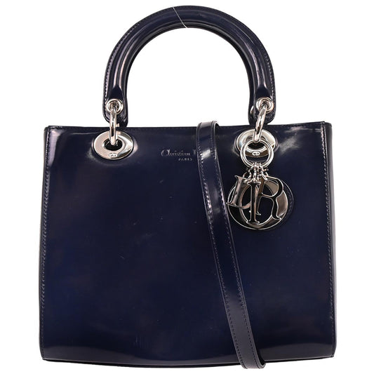 Christian Dior Navy Patent Leather Medium Lady Dior 2way Shoulder Handbag