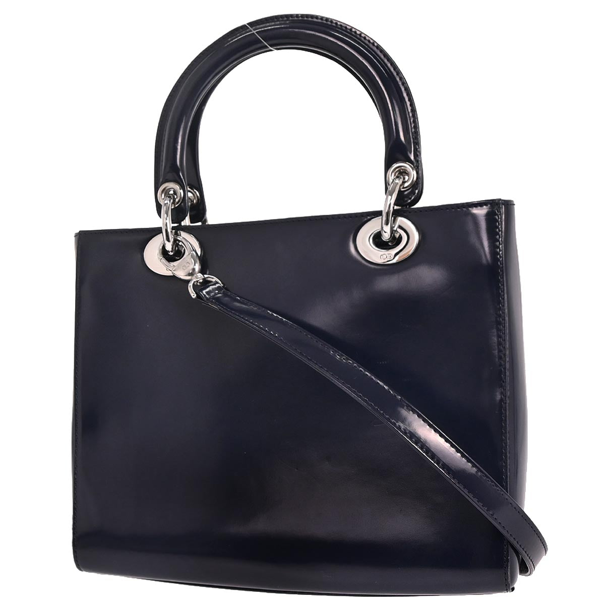 Christian Dior Navy Patent Leather Medium Lady Dior 2way Shoulder Handbag