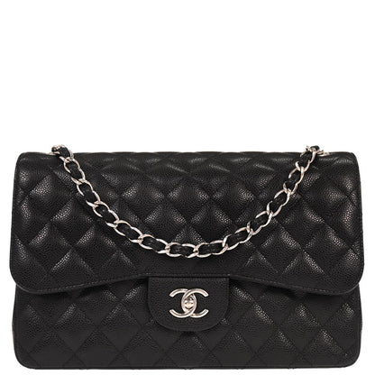 Chanel 2016-2017 Black Caviar Skin Jumbo Classic Double Flap Shoulder Bag