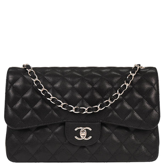Chanel 2016-2017 Black Caviar Skin Jumbo Classic Double Flap Shoulder Bag