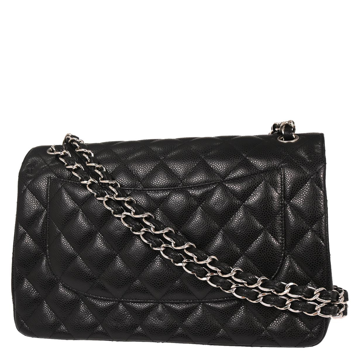 Chanel 2016-2017 Black Caviar Skin Jumbo Classic Double Flap Shoulder Bag