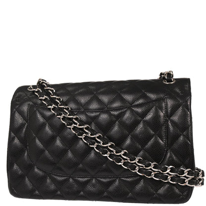 Chanel 2016-2017 Black Caviar Skin Jumbo Classic Double Flap Shoulder Bag