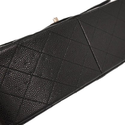 Chanel 2016-2017 Black Caviar Skin Jumbo Classic Double Flap Shoulder Bag