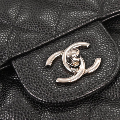 Chanel 2016-2017 Black Caviar Skin Jumbo Classic Double Flap Shoulder Bag