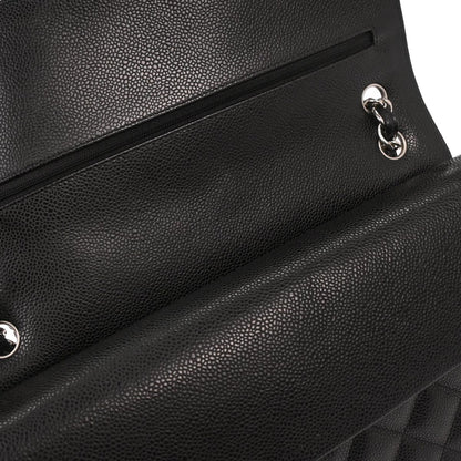 Chanel 2016-2017 Black Caviar Skin Jumbo Classic Double Flap Shoulder Bag