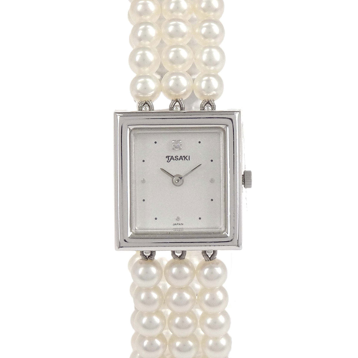 Tasaki Pearl Quartz 3-row Watch SS Diamond