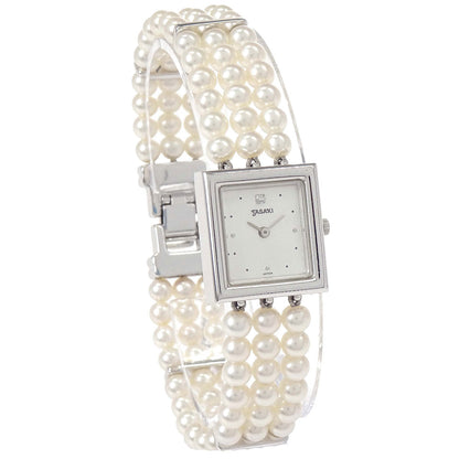 Tasaki Pearl Quartz 3-row Watch SS Diamond