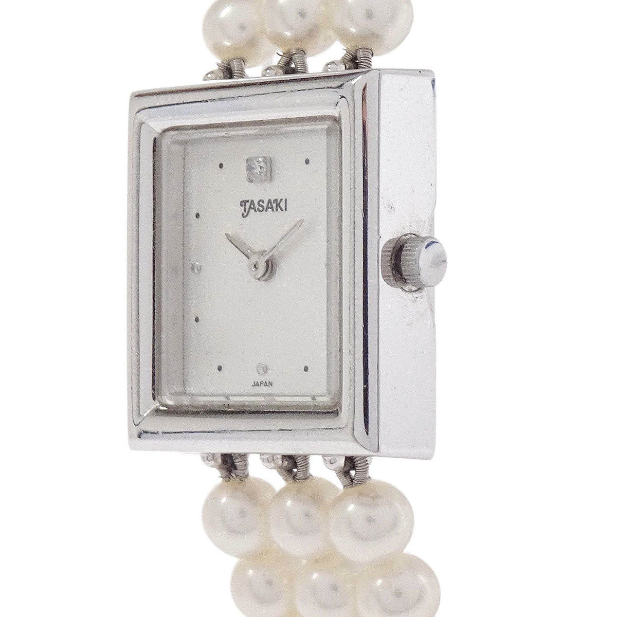 Tasaki Pearl Quartz 3-row Watch SS Diamond
