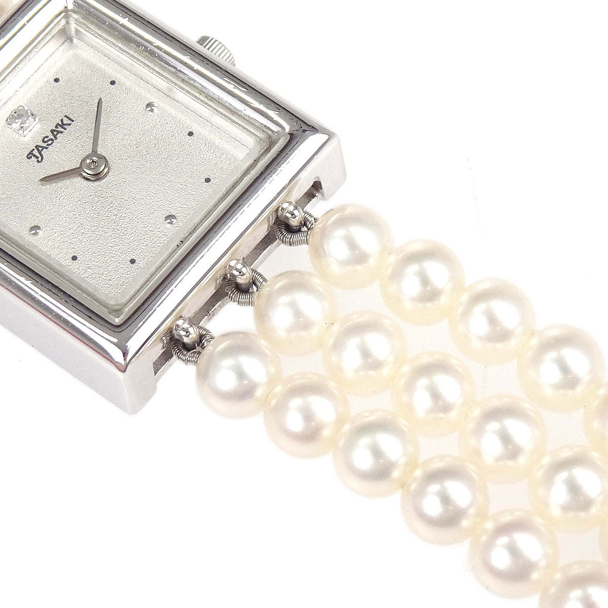 Tasaki Pearl Quartz 3-row Watch SS Diamond