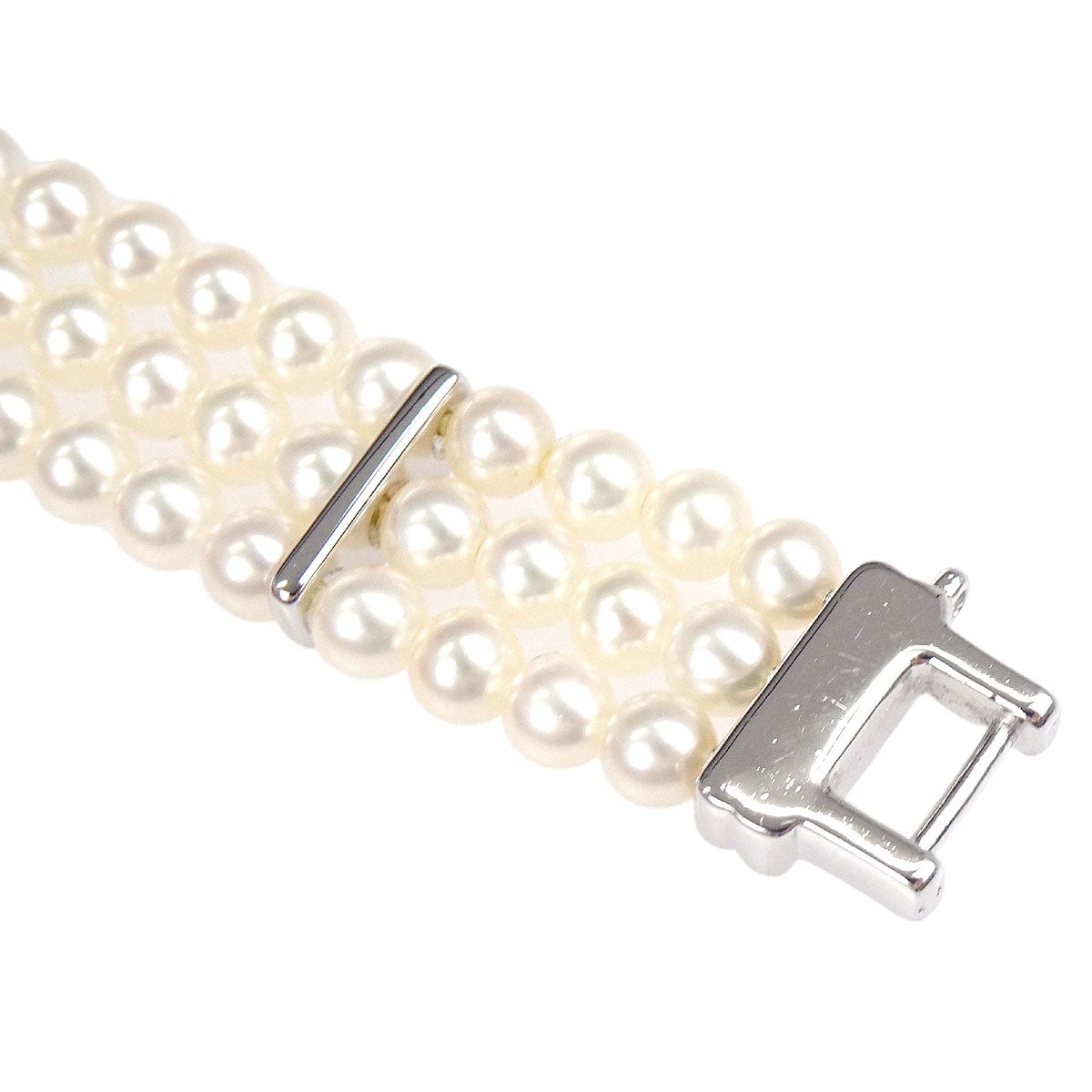 Tasaki Pearl Quartz 3-row Watch SS Diamond