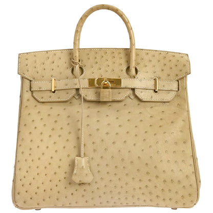 Hermes * Beige Ostrich Haut a Courroies 32 Handbag